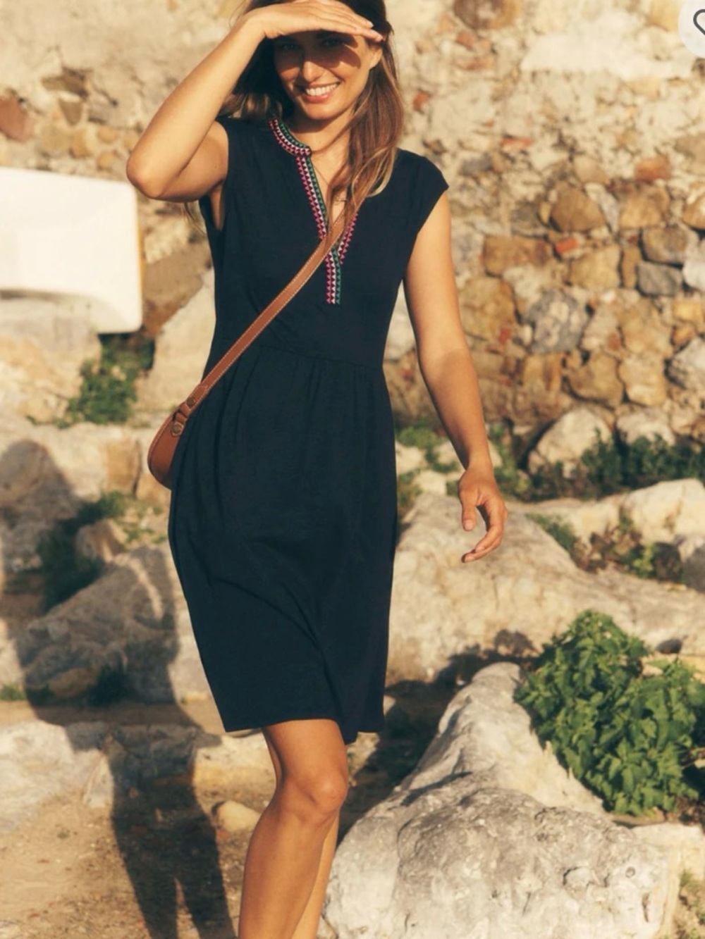 Boden Chloe Embroidered Short Dress 8 Long Navy NWT